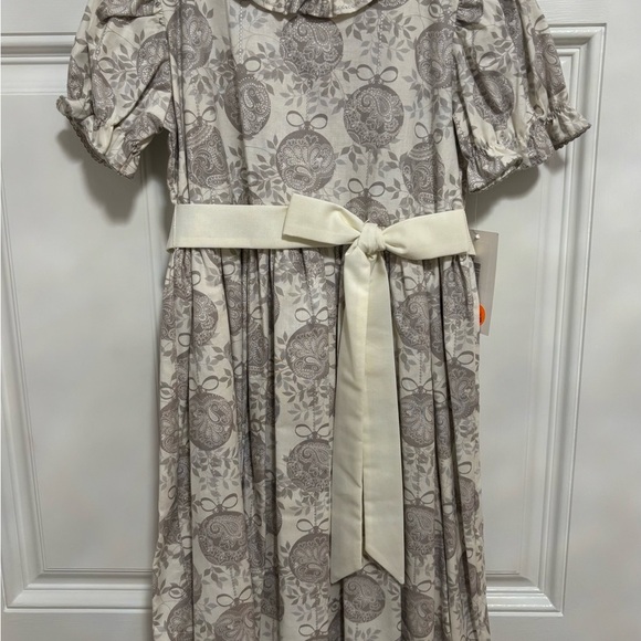 Le’ Za Me Girls Glisten Dress 6X Beige Taupe Holiday Bow Puff Sleeve NWT - Picture 1 of 8